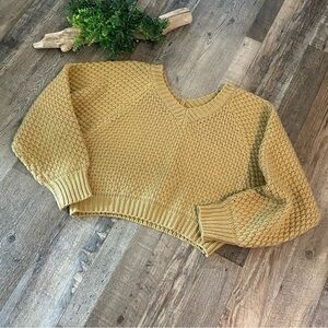 FASHION NOVA Golden Cropped Oversized V-Neck Knit Sweater Size Small